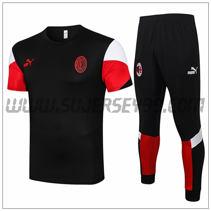 Camiseta Entrenamiento AC Milan + Pantalones Negro/Rojo 2021 2022