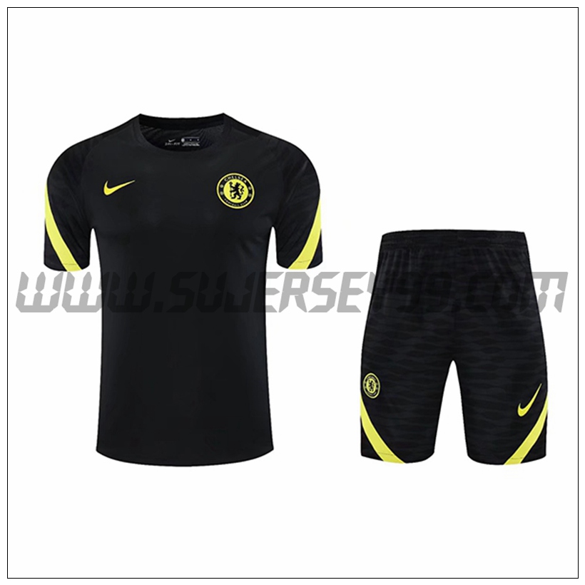 Camiseta Entrenamiento FC Chelsea + Pantalones Cortos Negro 2021 2022