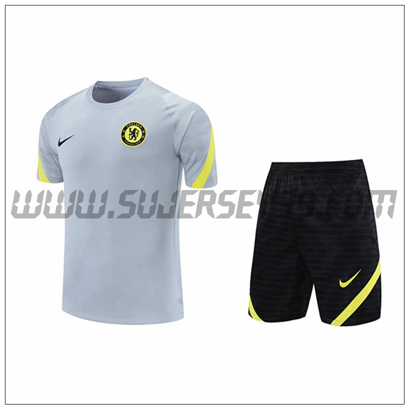 Camiseta Entrenamiento FC Chelsea + Pantalones Cortos Gris 2021 2022