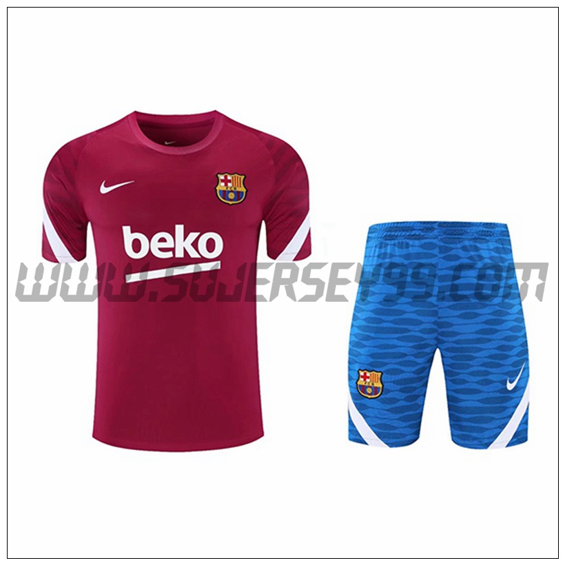 Camiseta Entrenamiento FC Barcelona + Pantalones Cortos Rojo/Blanco 2021 2022