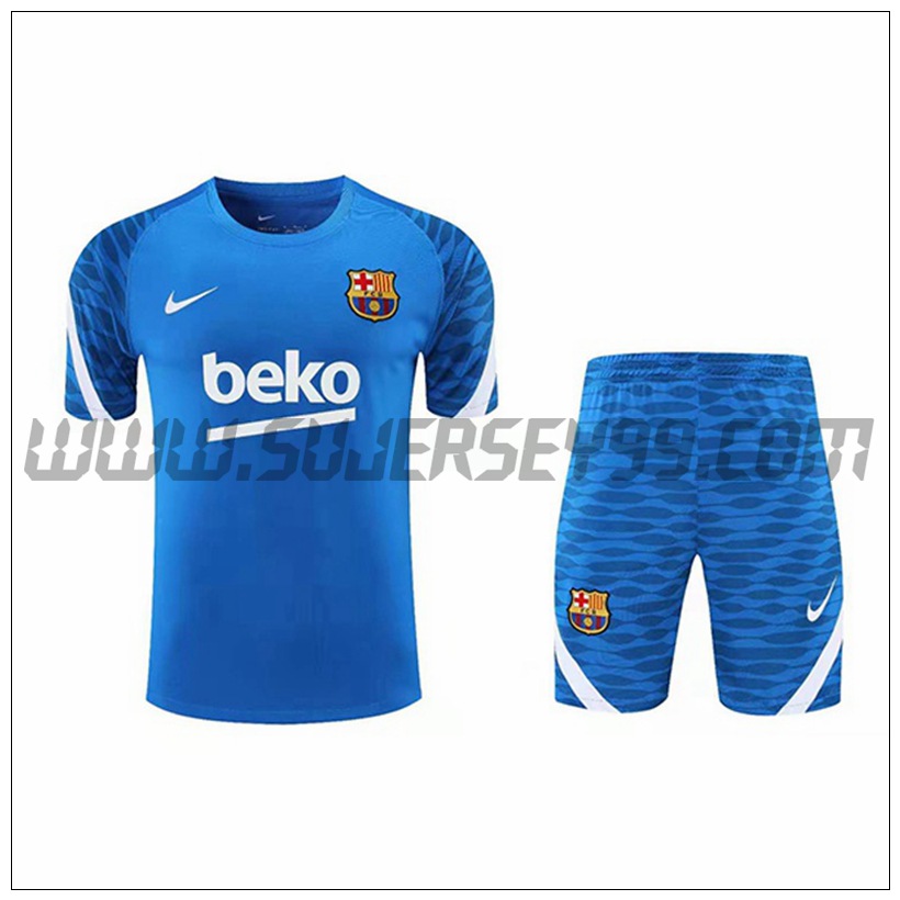 Camiseta Entrenamiento FC Barcelona + Pantalones Cortos Azul 2021 2022