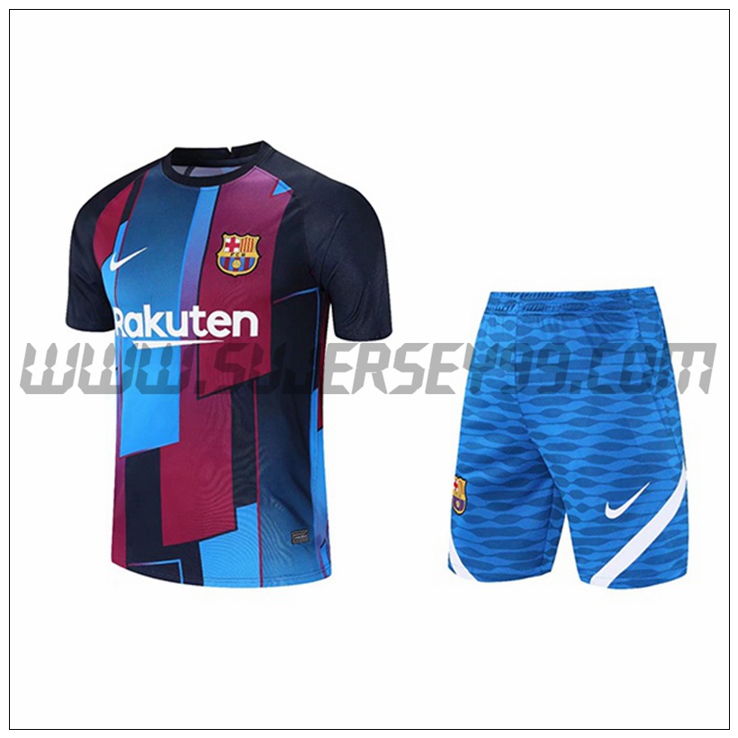 Camiseta Entrenamiento FC Barcelona + Pantalones Cortos Rojo/Azul 2021 2022