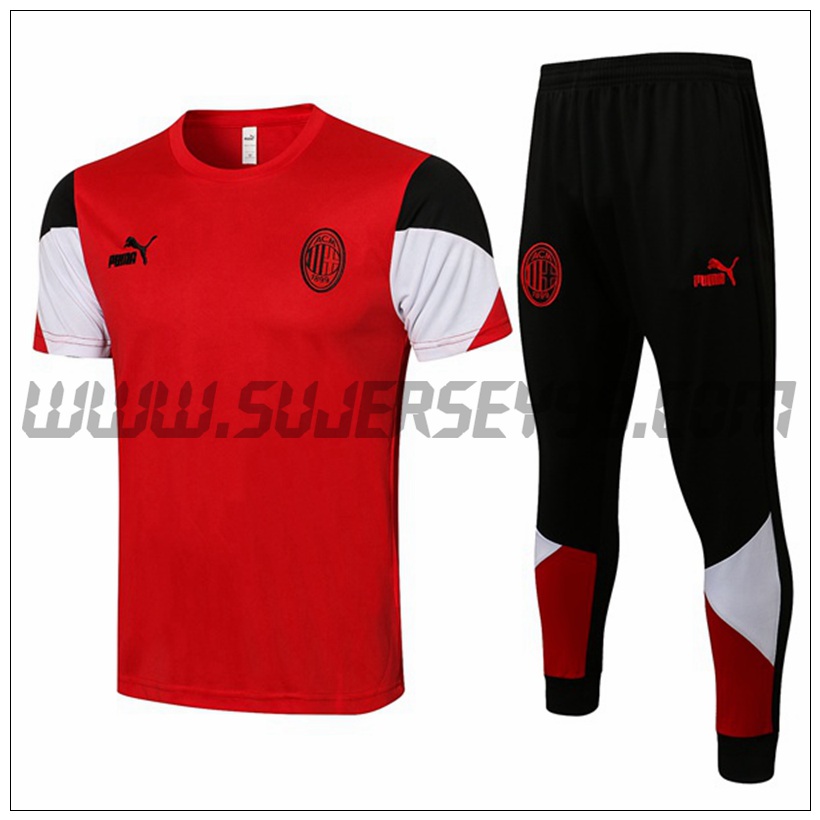 Camiseta Entrenamiento AC Milan + Pantalones Rojo/Blanco 2021 2022