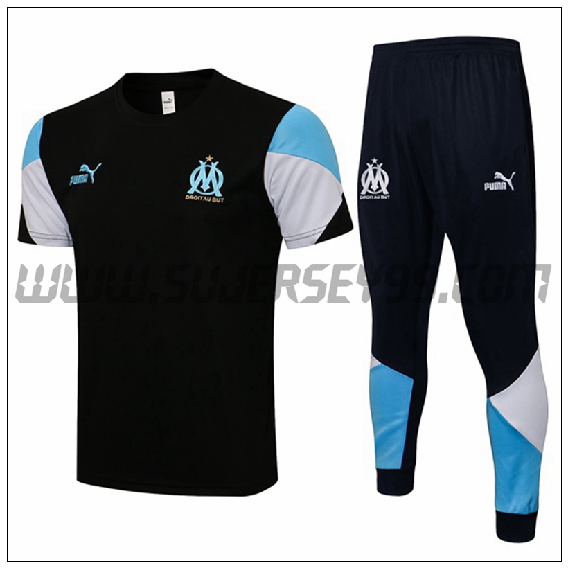 Camiseta Entrenamiento Marsella OM + Pantalones Negro/Blanco 2021 2022