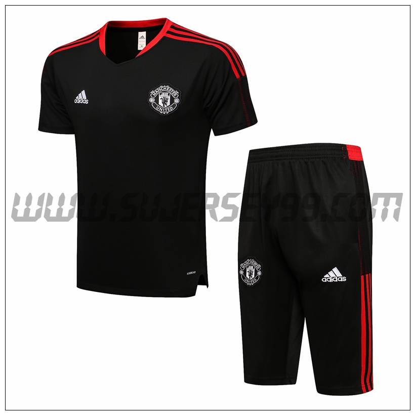 Camiseta Entrenamiento Manchester United + Pantalones Cortos Rougr/Negro 2021 2022