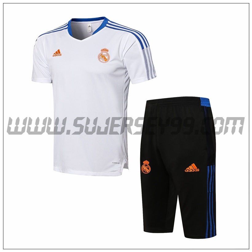 Camiseta Entrenamiento Real Madrid + Pantalones Cortos Blanco/Azul 2021 2022