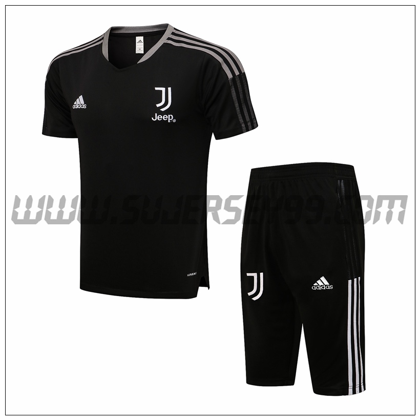 Camiseta Entrenamiento Juventus + Pantalones Cortos Negro/Blanco 2021 2022