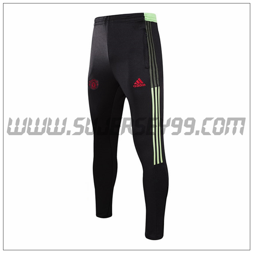 Pantalones Entrenamiento Manchester United Negro/Verde 2021 2022