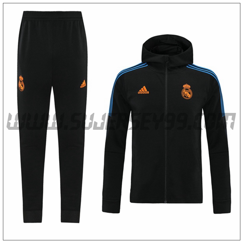 Chaqueta con Capucha Chandal del Real Madrid Negro/Azul 2021 2022