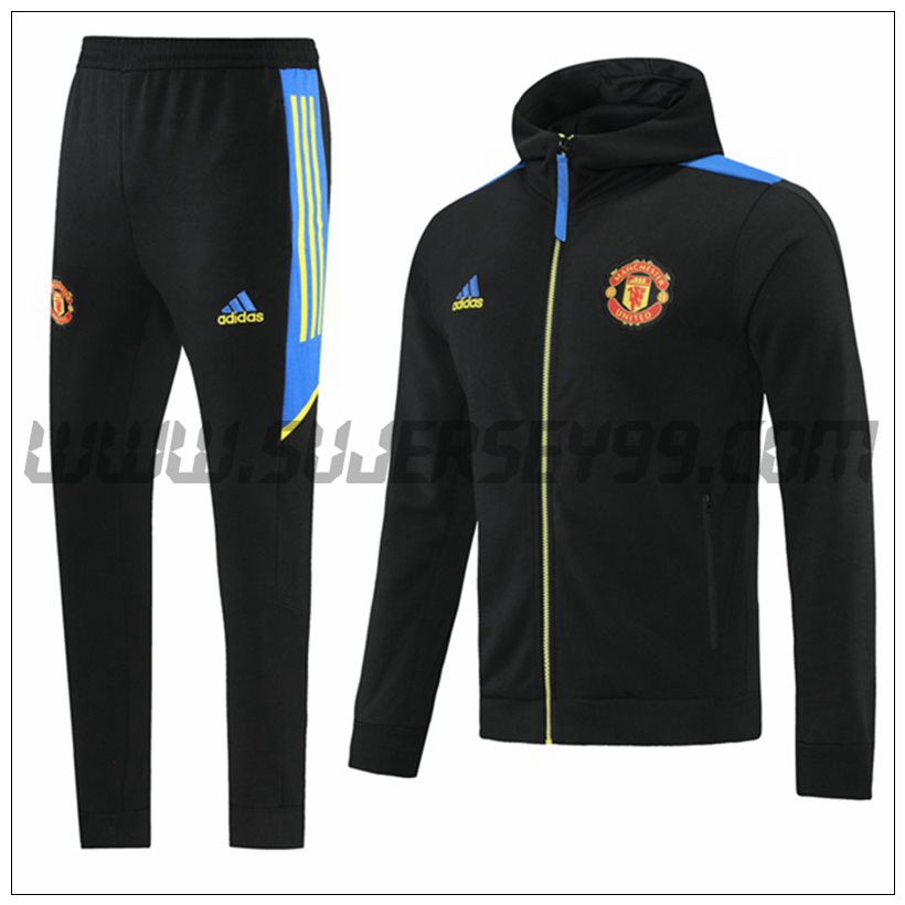 Chaqueta con Capucha Chandal del Manchester United Negro/Azul/Amarillo 2021 2022