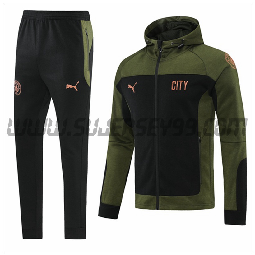 Chaqueta con Capucha Chandal del Manchester City Verde/Negro 2021 2022