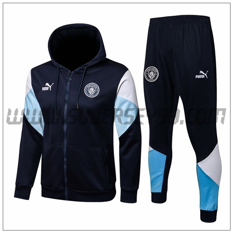 Chaqueta con Capucha Chandal del Manchester City Azul Marino/Azul/Blanco 2021 2022