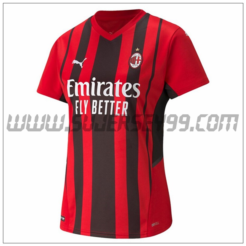 Primera Camiseta Futbol AC Milan Mujer 2021 2022