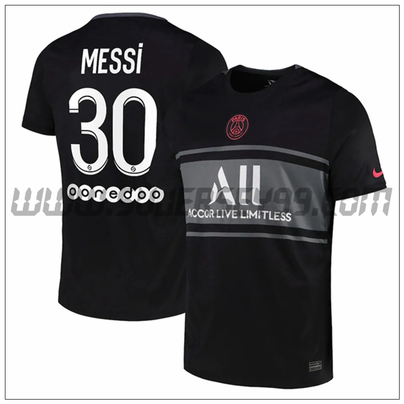 Tercera Camiseta Futbol PSG Jordan Messi 30 2021 2022