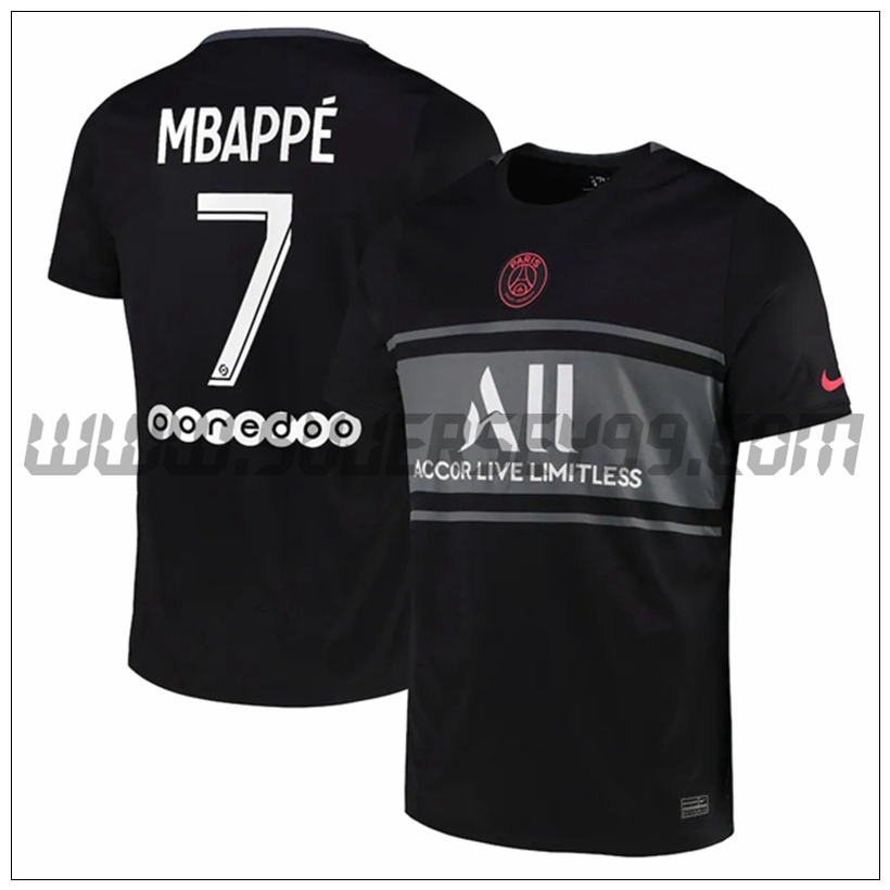 Tercera Camiseta Futbol PSG Jordan Mbappe 7 2021 2022