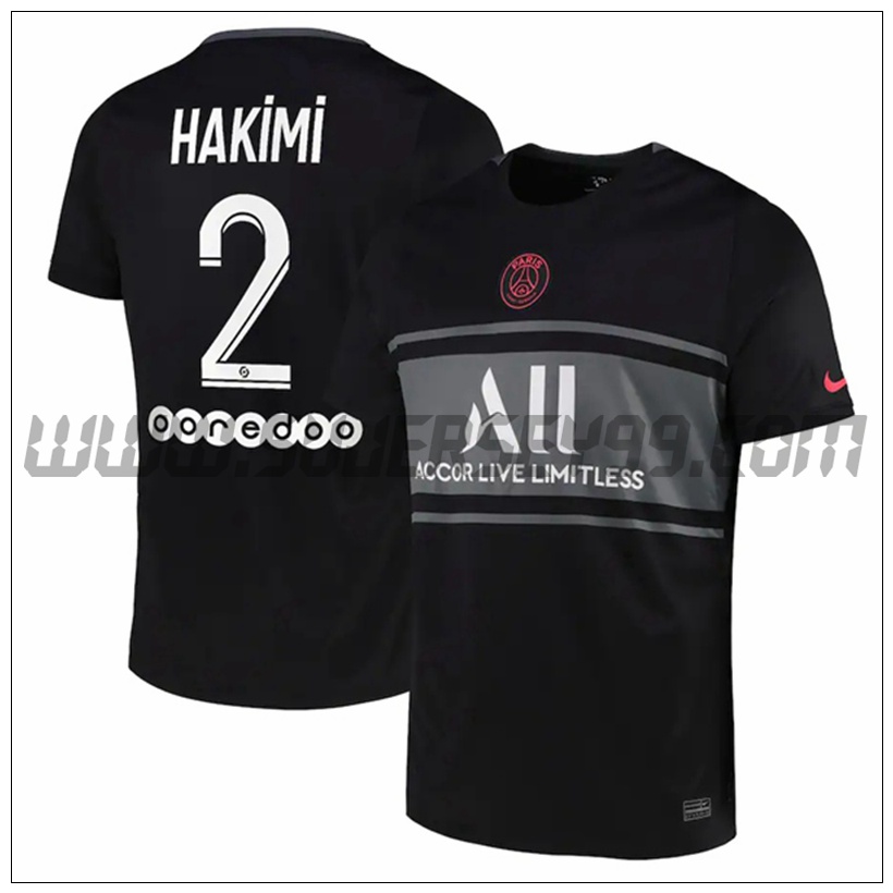 Tercera Camiseta Futbol PSG Jordan Hakimi 2 2021 2022