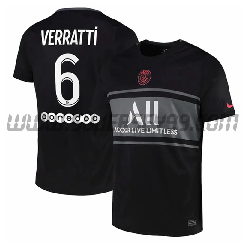 Tercera Camiseta Futbol PSG Jordan Verratti 6 2021 2022