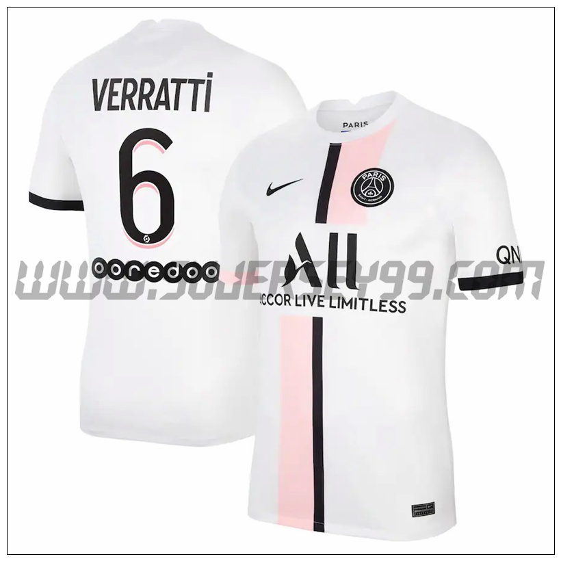 Segunda Camiseta Futbol PSG Jordan Verratti 6 2021 2022