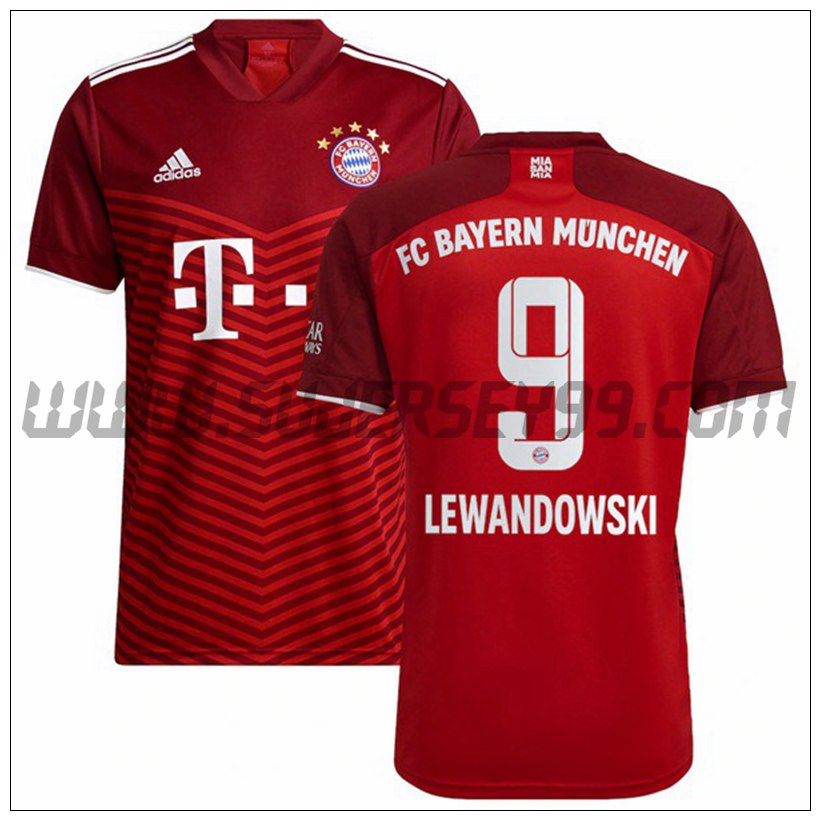 Primera Camiseta Futbol Bayern de Munich Lewandowski 9 2021 2022