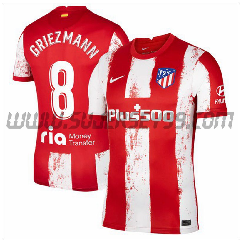 Primera Camiseta Futbol Atletico Madrid Griezmann 8 2021 2022