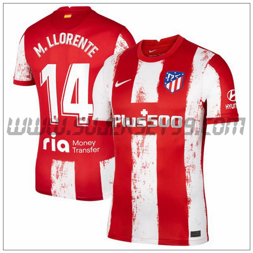 Primera Camiseta Futbol Atletico Madrid M. Llorente 14 2021 2022