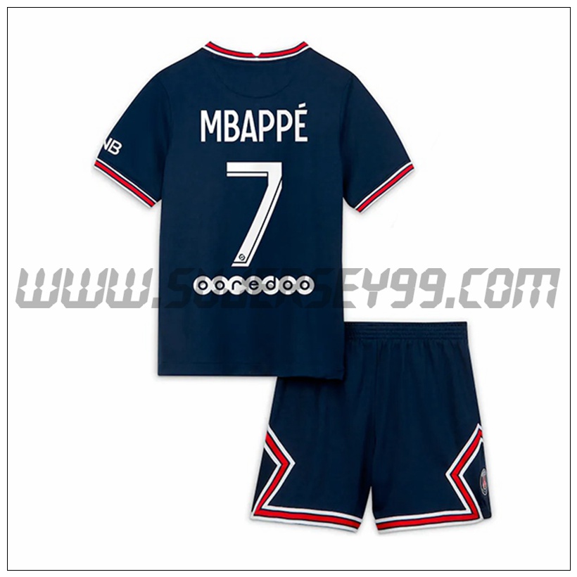 Primera Equipacion del PSG Jordan Mbappe 7 Ninos 2021 2022