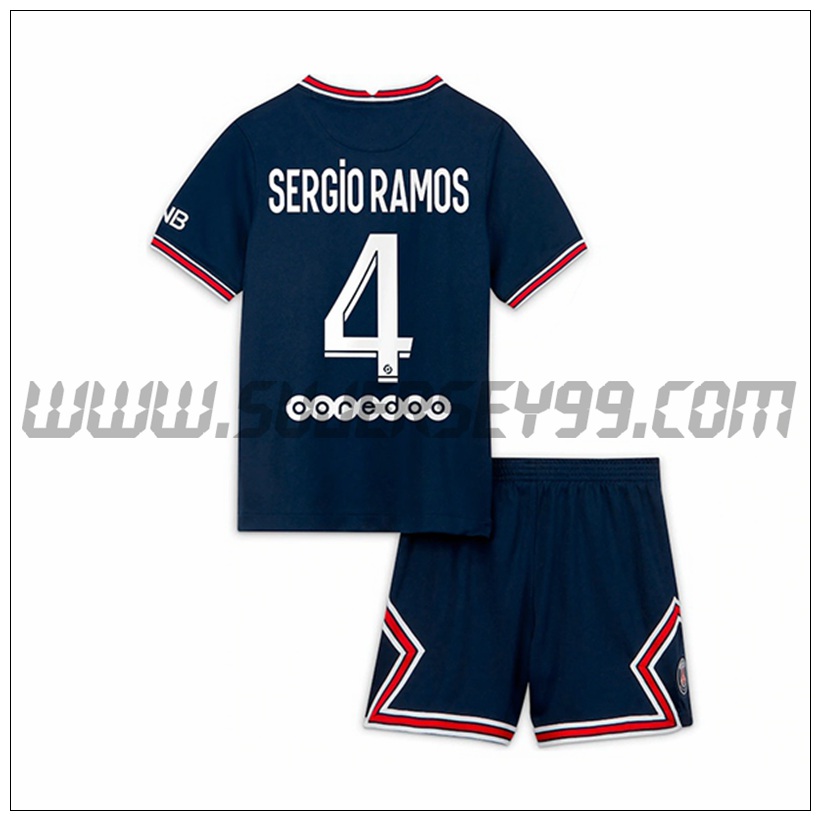 Primera Equipacion del PSG Jordan Sergio Ramos 4 Ninos 2021 2022