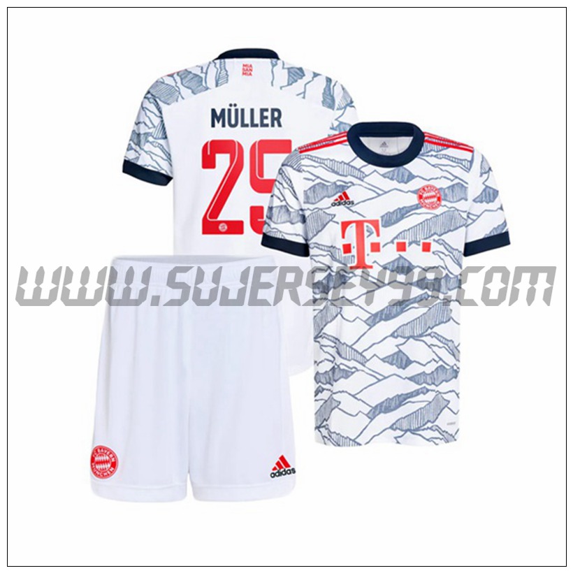 Tercera Equipacion del Bayern Munich Muller 25 Ninos 2021 2022