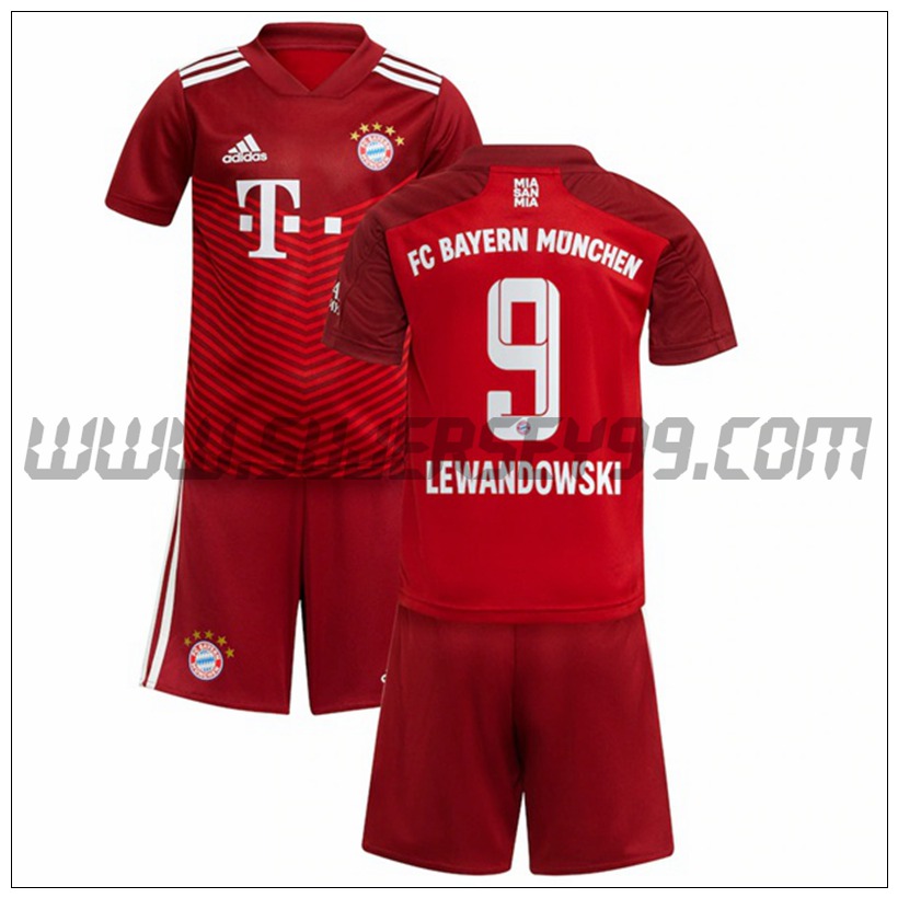 Primera Equipacion del Bayern Munich Lewandowski 9 Ninos 2021 2022