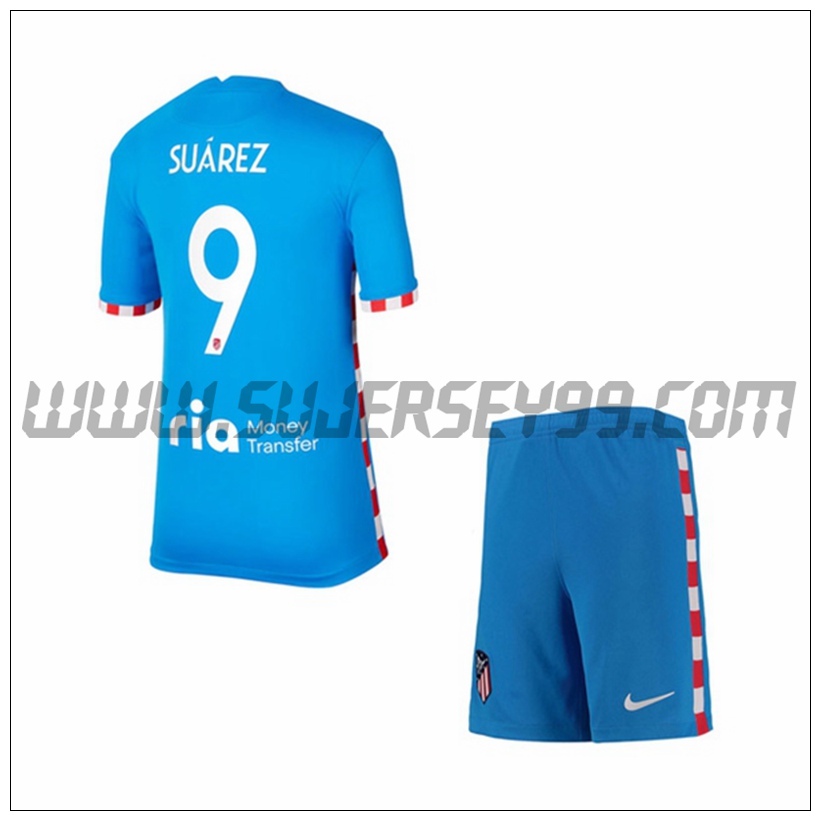 Tercera Equipacion del Atletico Madrid Suarez 9 Ninos 2021 2022