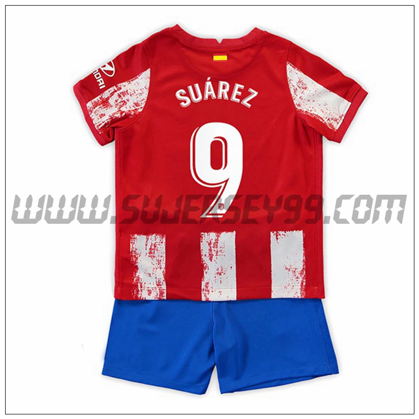 Primera Equipacion del Atletico Madrid Suarez 9 Ninos 2021 2022