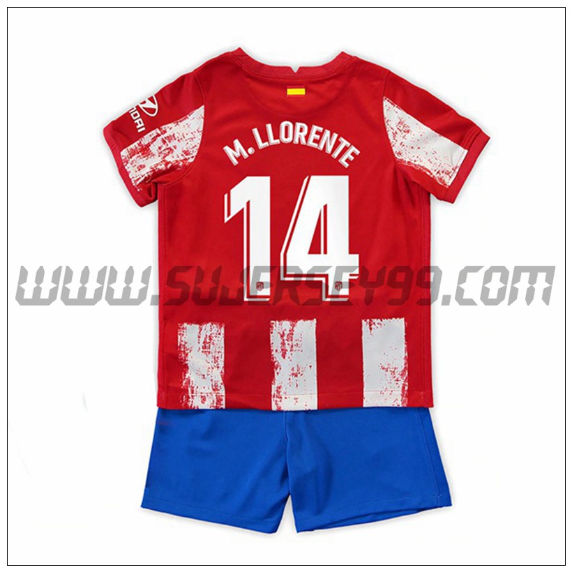 Primera Equipacion del Atletico Madrid M. Llorente 14 Ninos 2021 2022