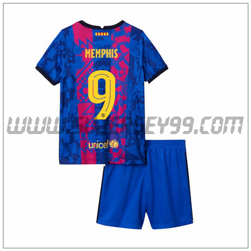 Tercera Equipacion del FC Barcelona Memphis 9 Ninos 2021 2022