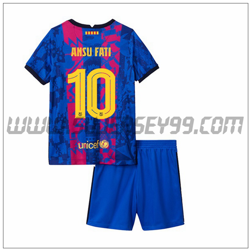 Tercera Equipacion del FC Barcelona Ansu Fati 10 Ninos 2021 2022