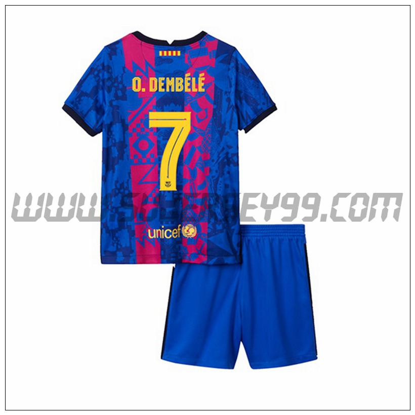 Tercera Equipacion del FC Barcelona Ousmane Dembele 7 Ninos 2021 2022