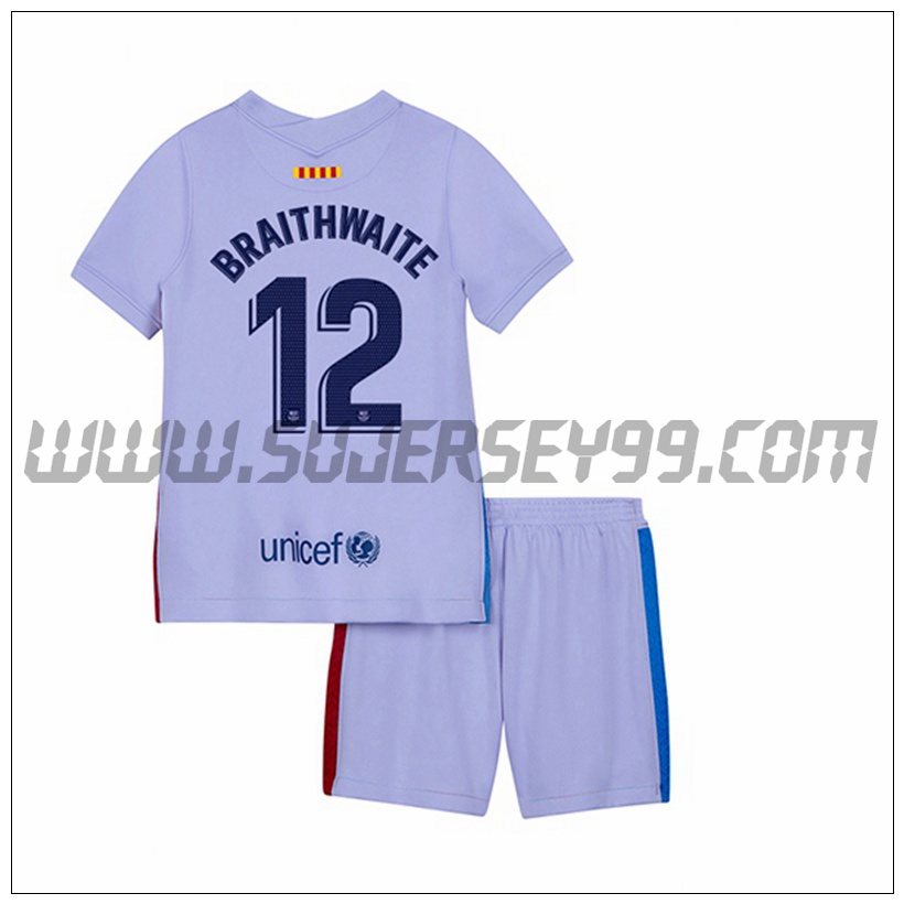 Segunda Equipacion del FC Barcelona Martin Brathwaie 12 Ninos 2021 2022