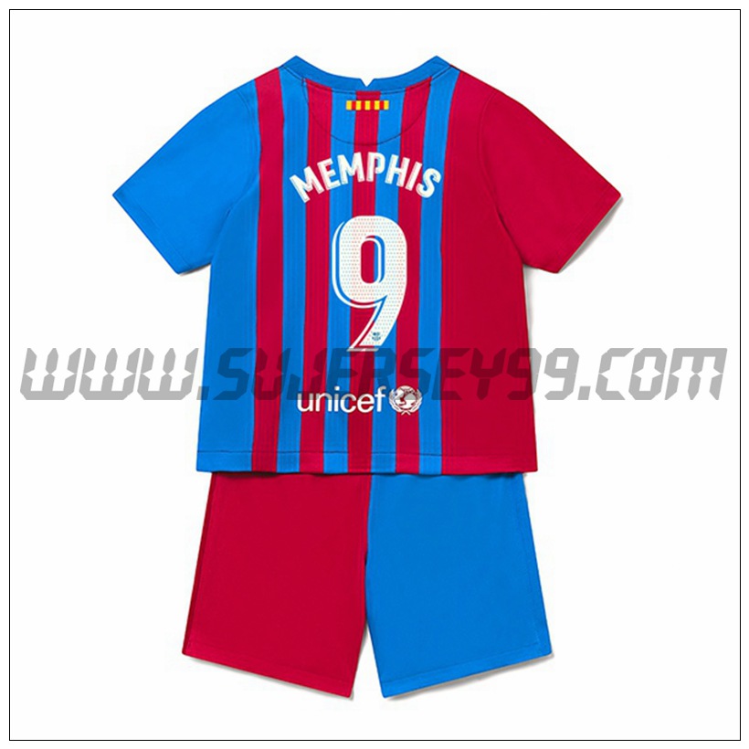 Primera Equipacion del FC Barcelona Memphis 9 Ninos 2021 2022