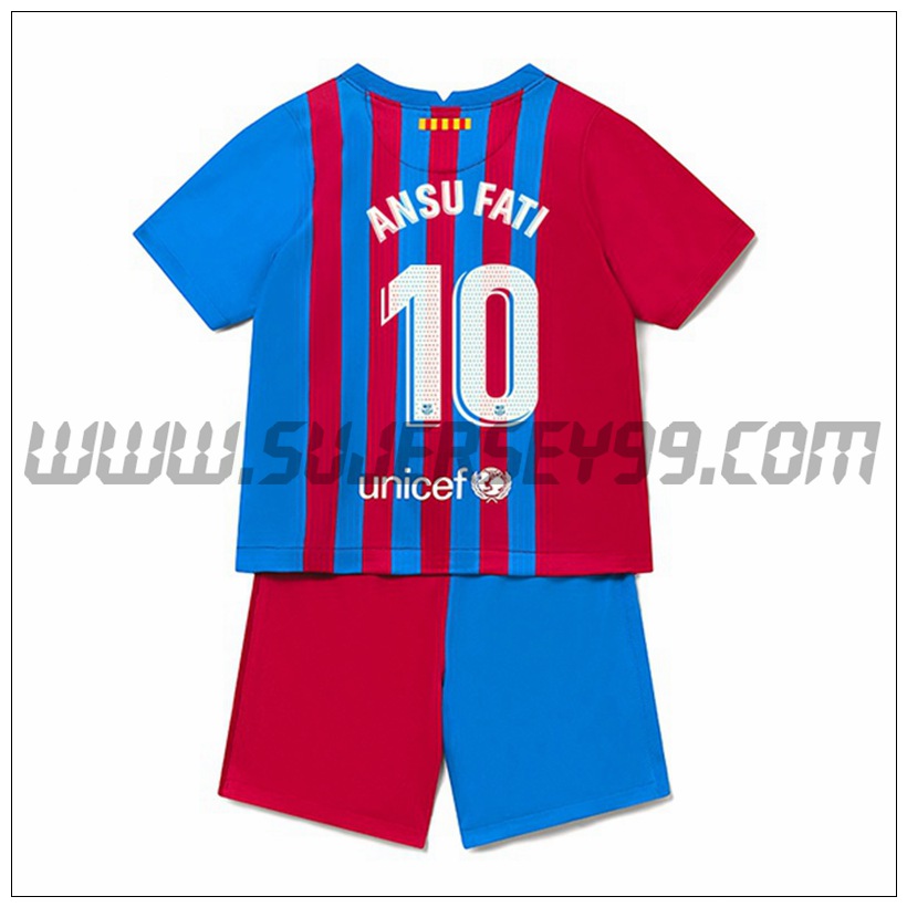 Primera Equipacion del FC Barcelona Ansu Fati 10 Ninos 2021 2022