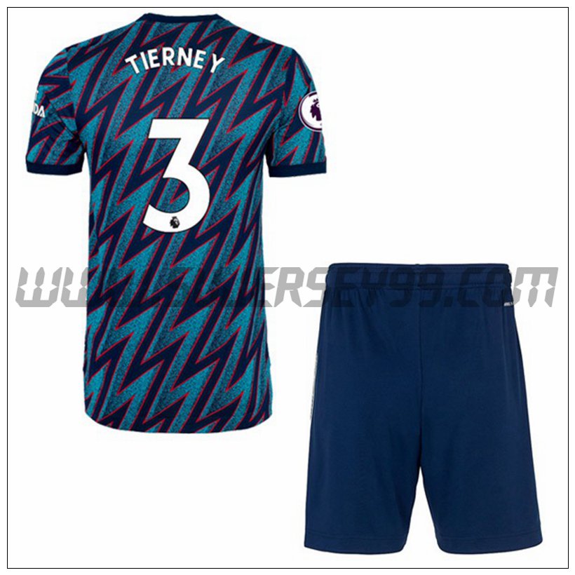 Tercera Equipacion del FC Arsenal Kieran Tierney 3 Ninos 2021 2022