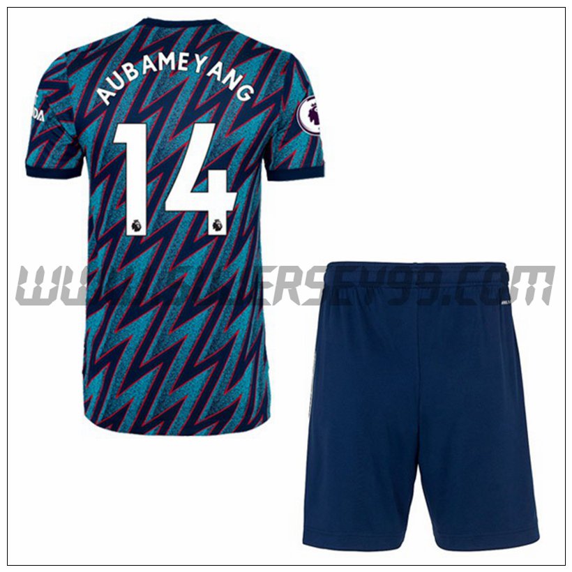 Tercera Equipacion del FC Arsenal Pierre-Emerick Aubameyang 14 Ninos 2021 2022