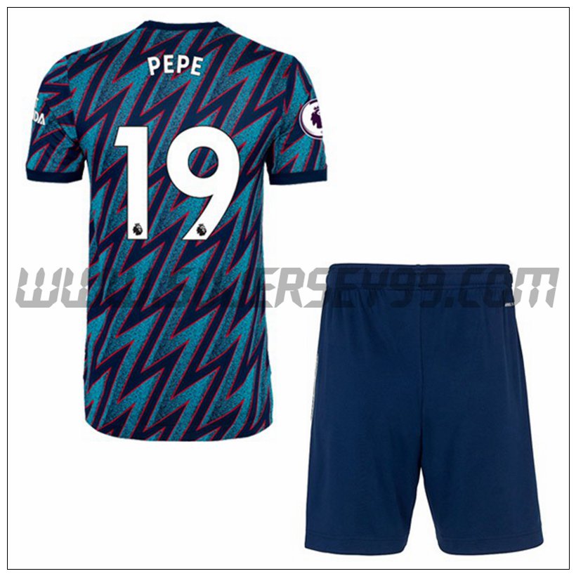 Tercera Equipacion del FC Arsenal Nicolas Pepe 19 Ninos 2021 2022