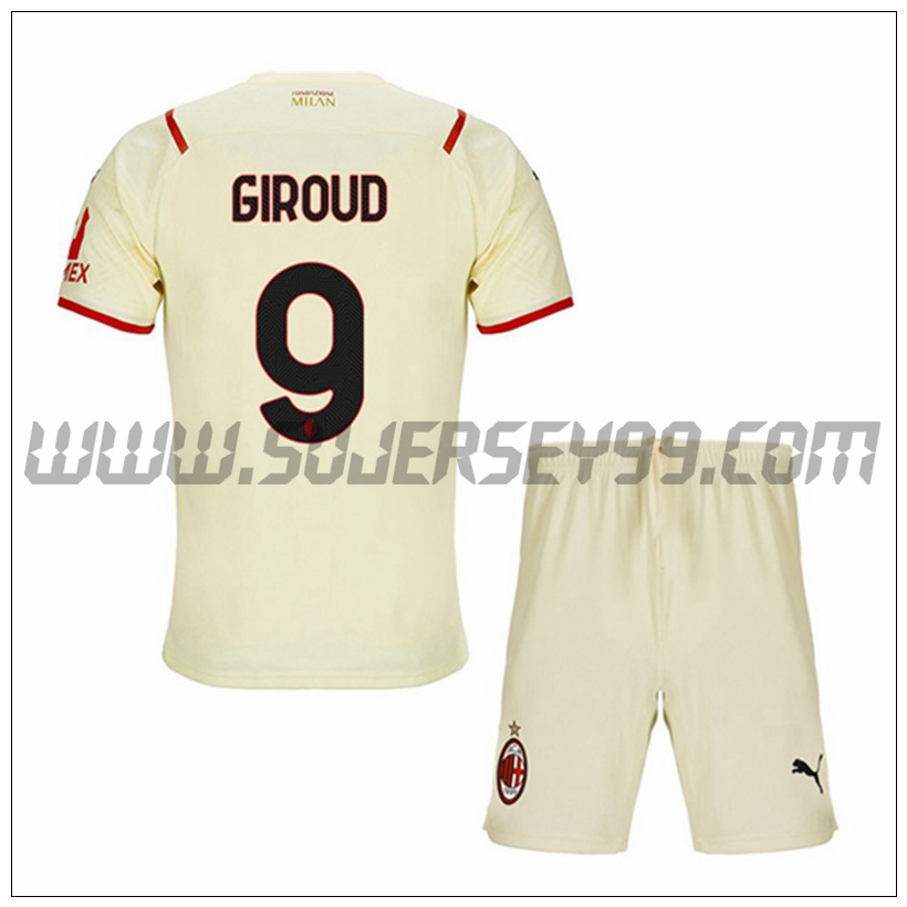 Segunda Equipacion del AC Milan GIROUD 9 Ninos 2021 2022