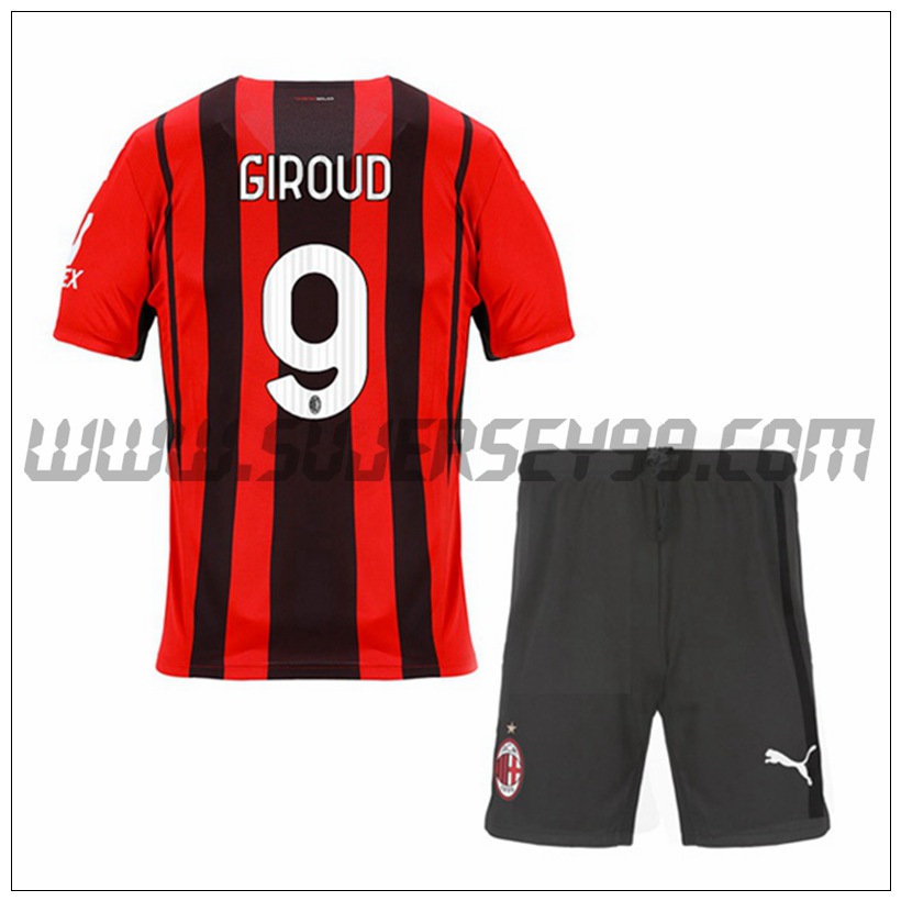 Primera Equipacion del AC Milan GIROUD 9 Ninos 2021 2022