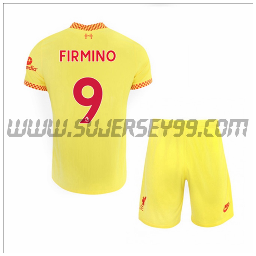 Tercera Equipacion del FC Liverpool Roberto Firmino 9 Ninos 2021 2022