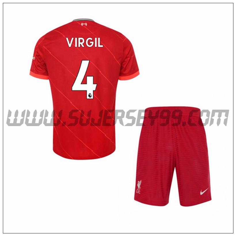 Primera Equipacion del FC Liverpool Virgil 4 Ninos 2021 2022