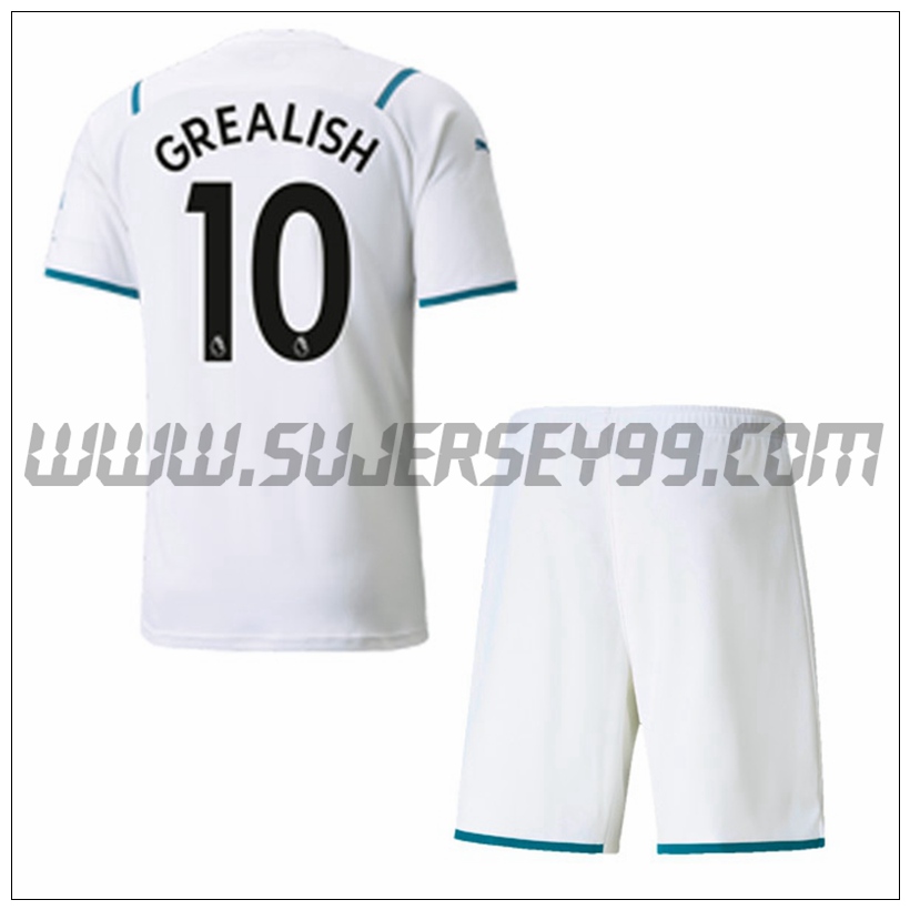 Segunda Equipacion del Manchester City GREALISH 10 Ninos 2021 2022