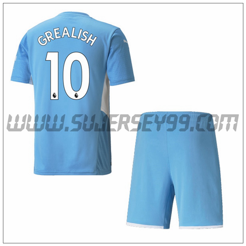 Primera Equipacion del Manchester City GREALISH 10 Ninos 2021 2022