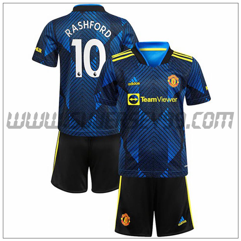 Tercera Equipacion del Manchester United Rashford 10 Ninos 2021 2022