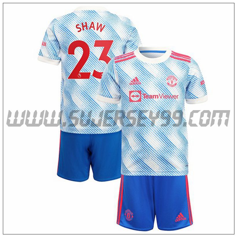 Segunda Equipacion del Manchester United Shaw 23 Ninos 2021 2022