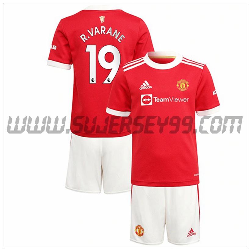 Primera Equipacion del Manchester United R.Varane 19 Ninos 2021 2022